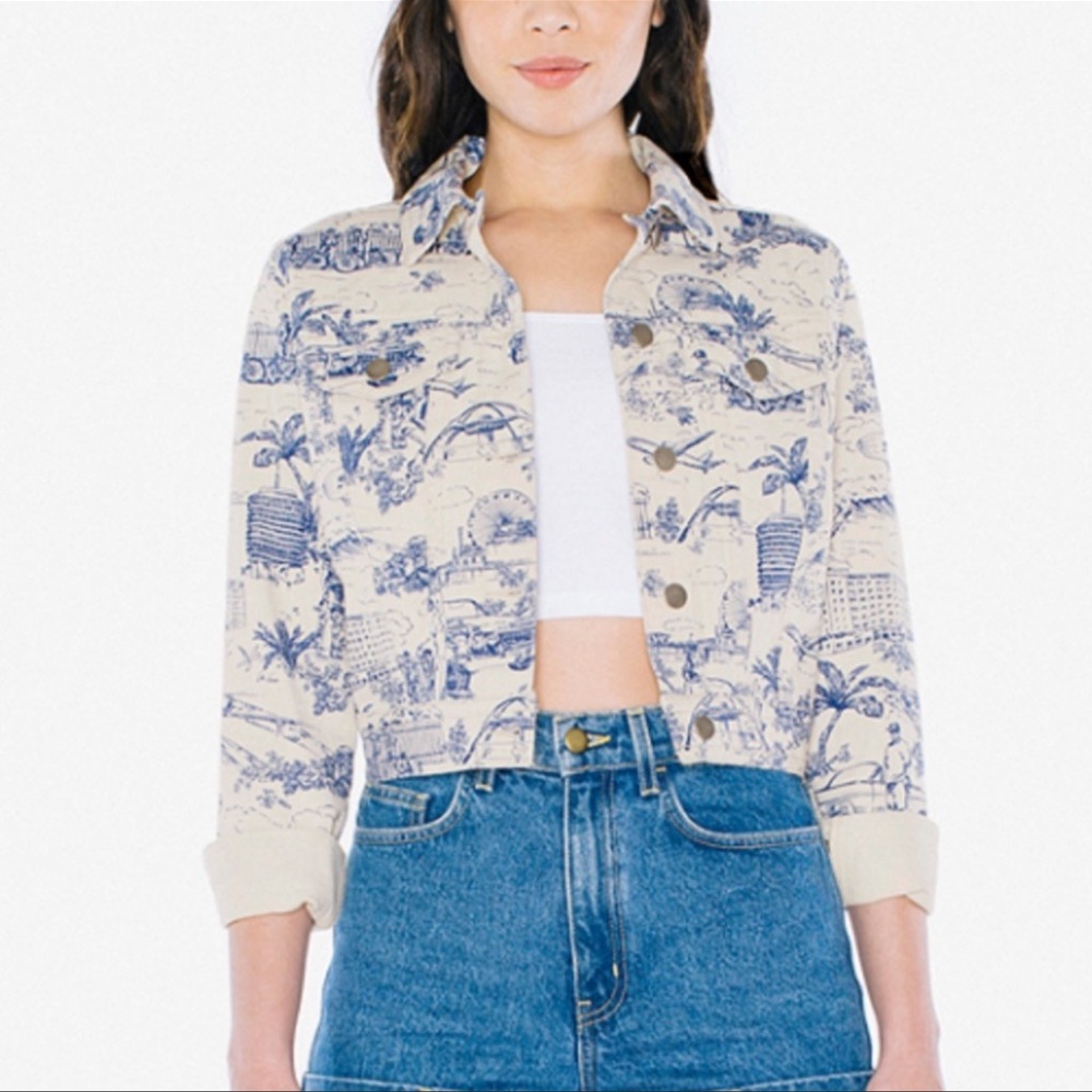 American apparel white pattern denim jacket